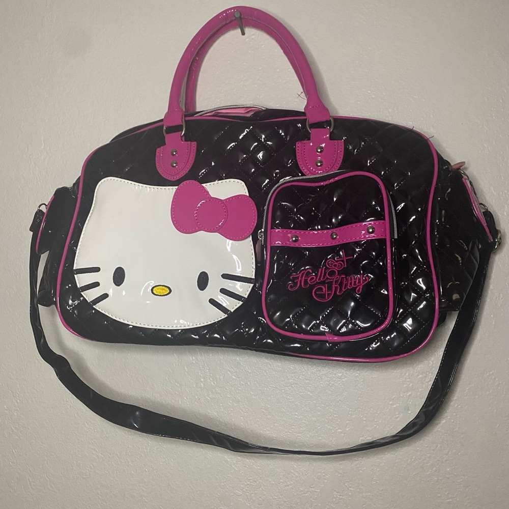 Hello Kitty Black and Pink Travel Bag with Cartoon Design